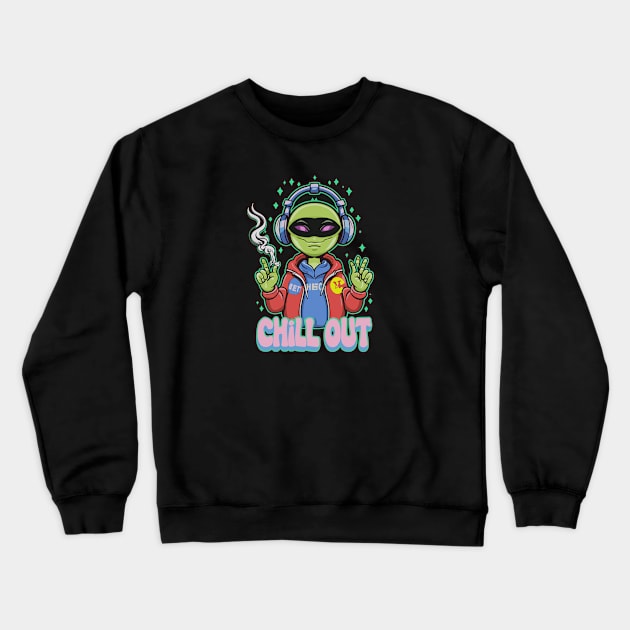 Cosmic Beats: Alien in Hip Hop Gear Crewneck Sweatshirt by diegotorres